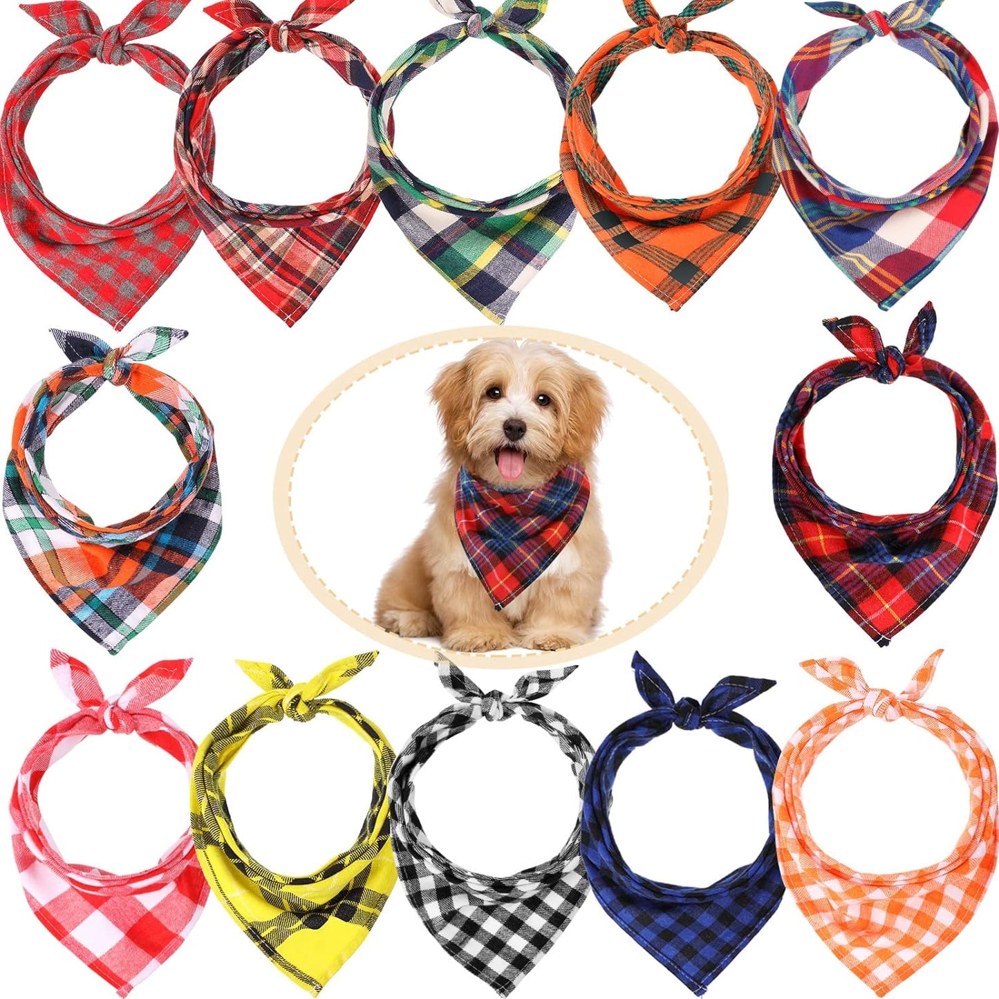 12 Piece Dog Bandanas Plaid Dog Scarf Pet Triangle Bibs Adjustable Accessories Bulk Kerchief Buffalo Plaid Bandanas Decor for Small or Medium Cat Dog Pet (Lattice Graphic) - Premium from Ninez Designz - Just $25! Shop now at Ninez Designz