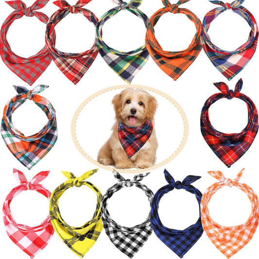 12 Piece Dog Bandanas Plaid Dog Scarf Pet Triangle Bibs Adjustable Accessories Bulk Kerchief Buffalo Plaid Bandanas Decor for Small or Medium Cat Dog Pet (Lattice Graphic) - Premium  from Ninez Designz - Just $25! Shop now at Ninez Designz